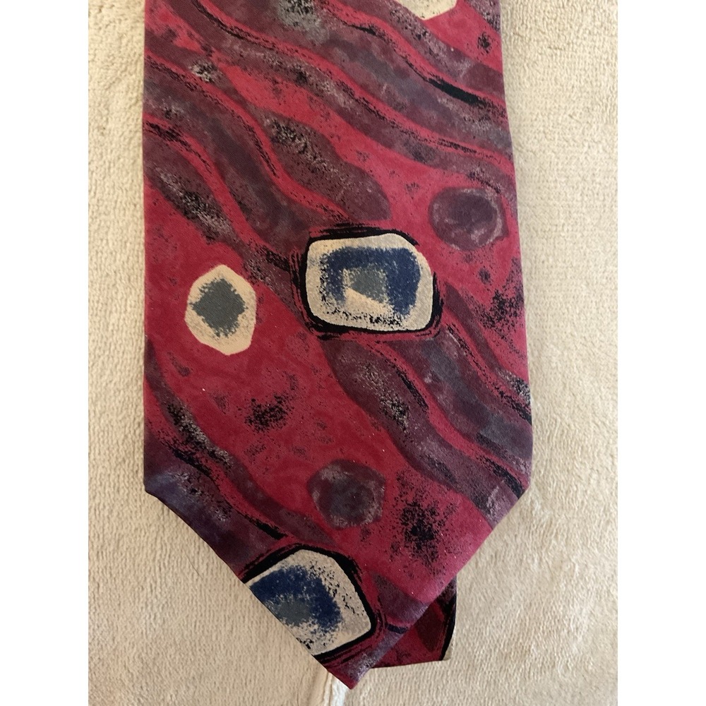 Mens  100% Italian Silk Tie Red Abstract designer dress casual Houston Stylish